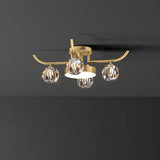 Brass Multi Ball Crystal Semi-Flush Mount Lamp 13-Lamp Image - 9