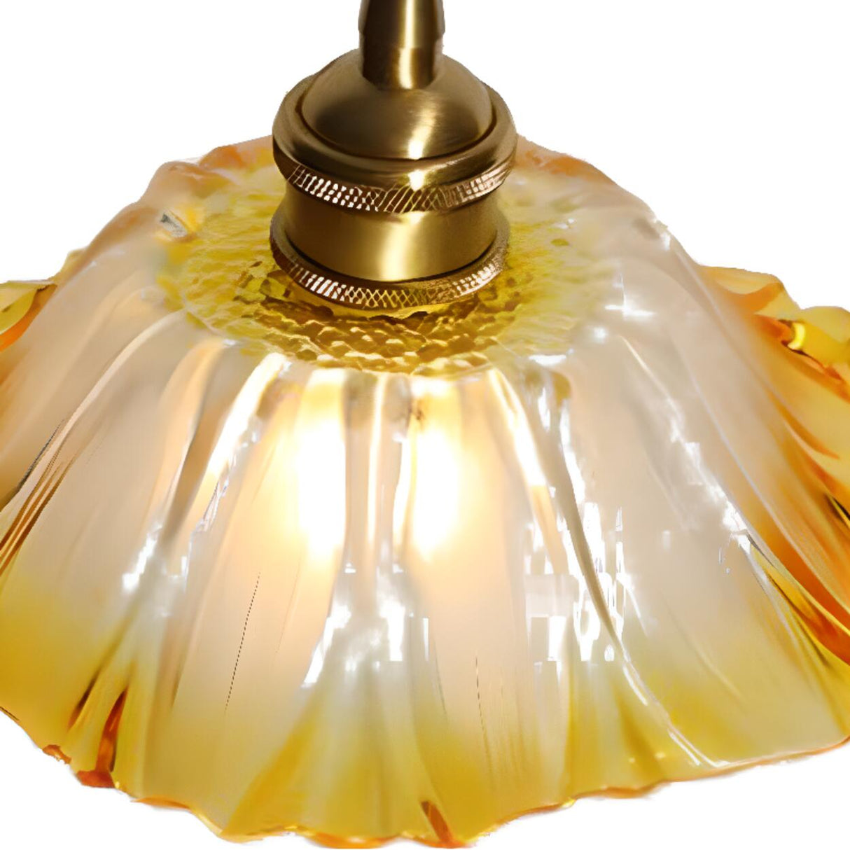 Brass Vintage Amber Glass Flower Pendant Light Image - 12