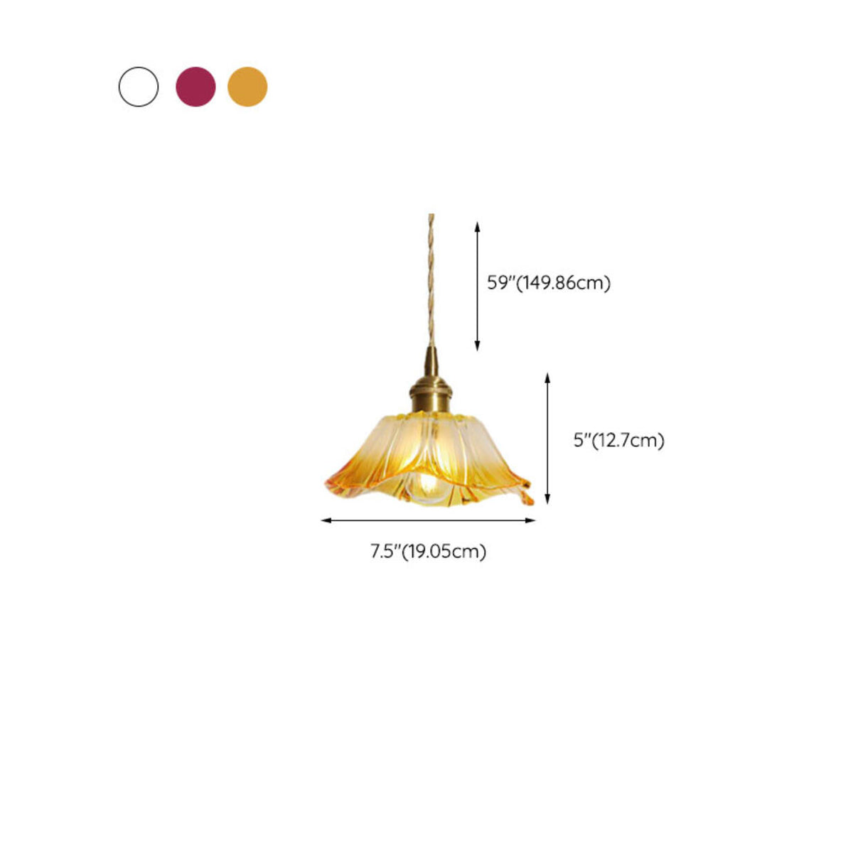 Brass Vintage Amber Glass Flower Pendant Light 