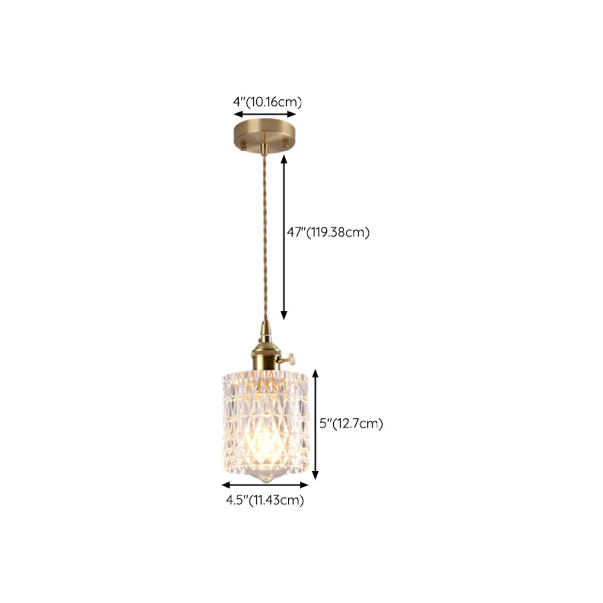 Brass Vintage Clear Glass Cylinder Pendant Light Set Image - 16