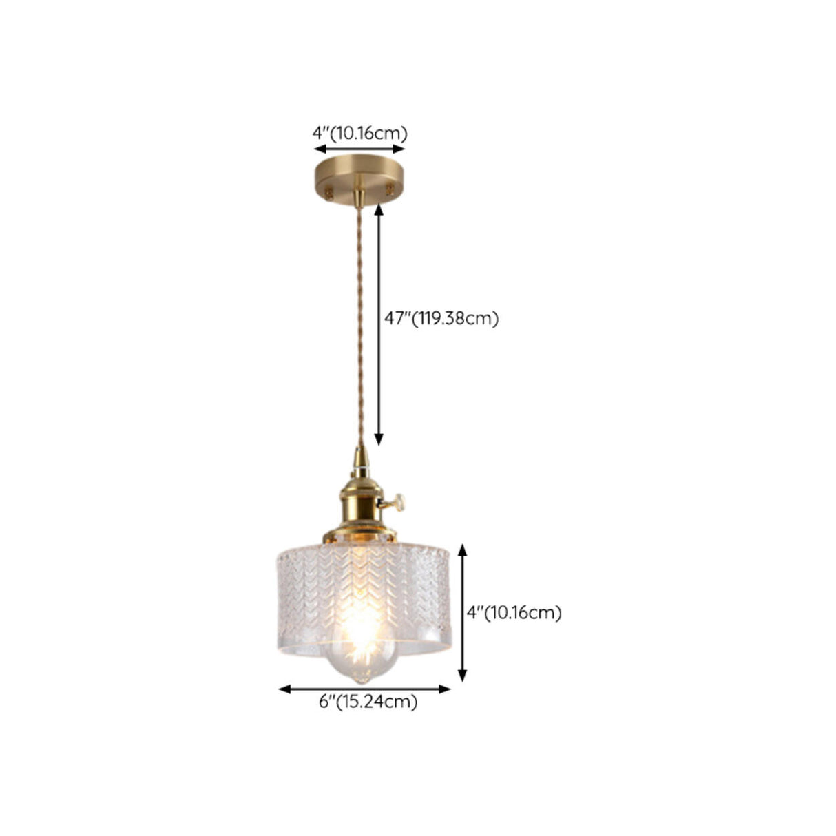 Brass Vintage Clear Glass Cylinder Pendant Light Set Image - 19