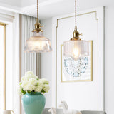 Brass Vintage Clear Glass Cylinder Pendant Light Set Image - 2