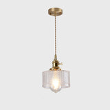 Brass Vintage Clear Glass Cylinder Pendant Light Set Image - 4