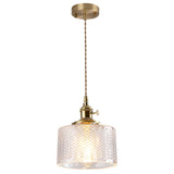 Brass Vintage Clear Glass Cylinder Pendant Light Set Image - 5
