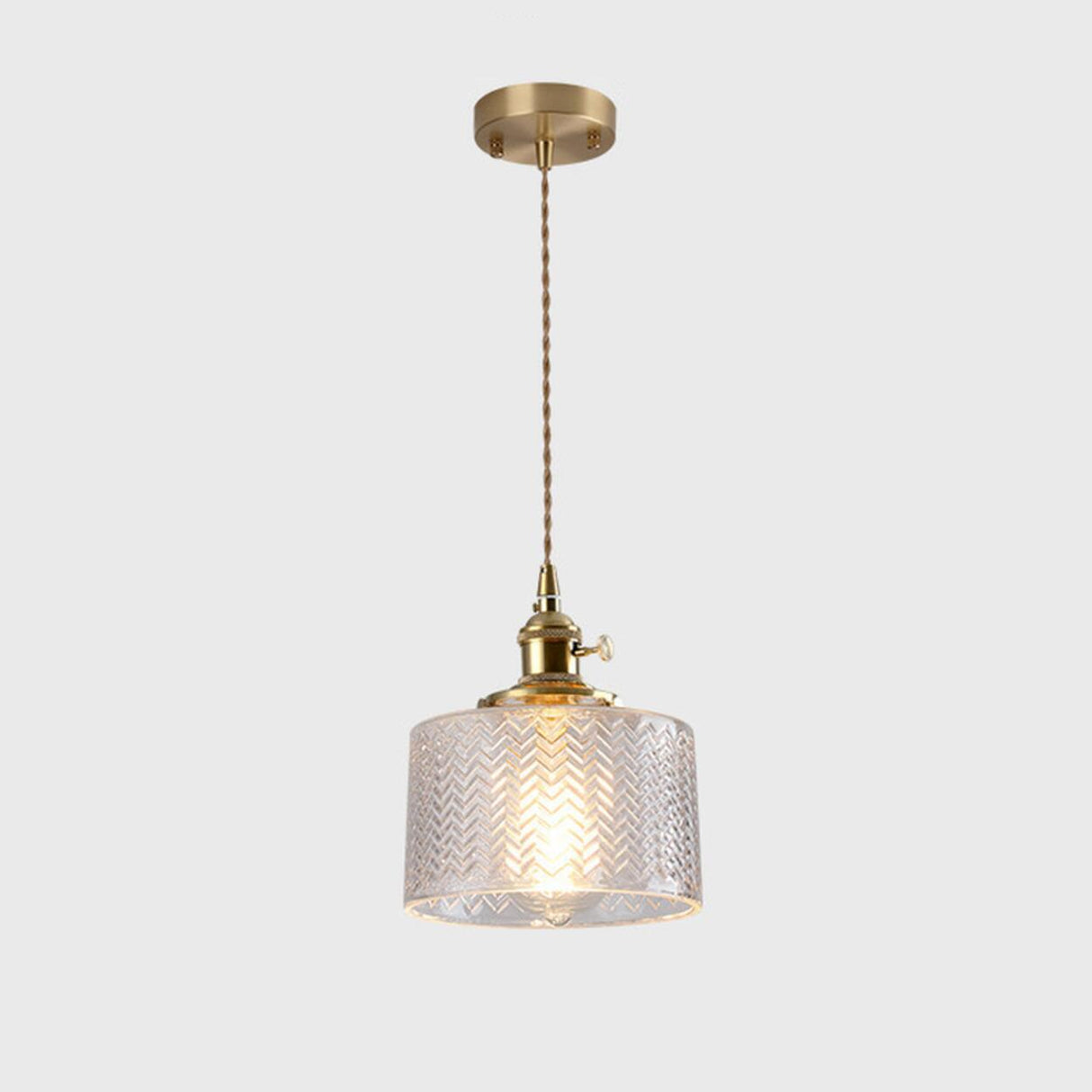 Brass Vintage Clear Glass Cylinder Pendant Light Set Image - 6