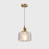 Brass Vintage Clear Glass Cylinder Pendant Light Set Image - 6