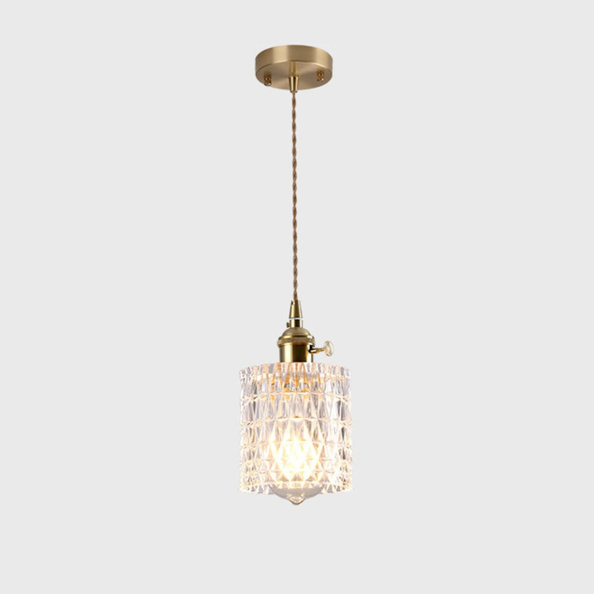 Brass Vintage Clear Glass Cylinder Pendant Light Set Image - 8