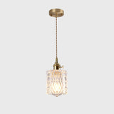 Brass Vintage Clear Glass Cylinder Pendant Light Set Image - 8