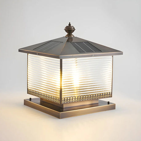 Bronze Finish Vintage Square Glass Patio Outdoor Lamp Image - 2