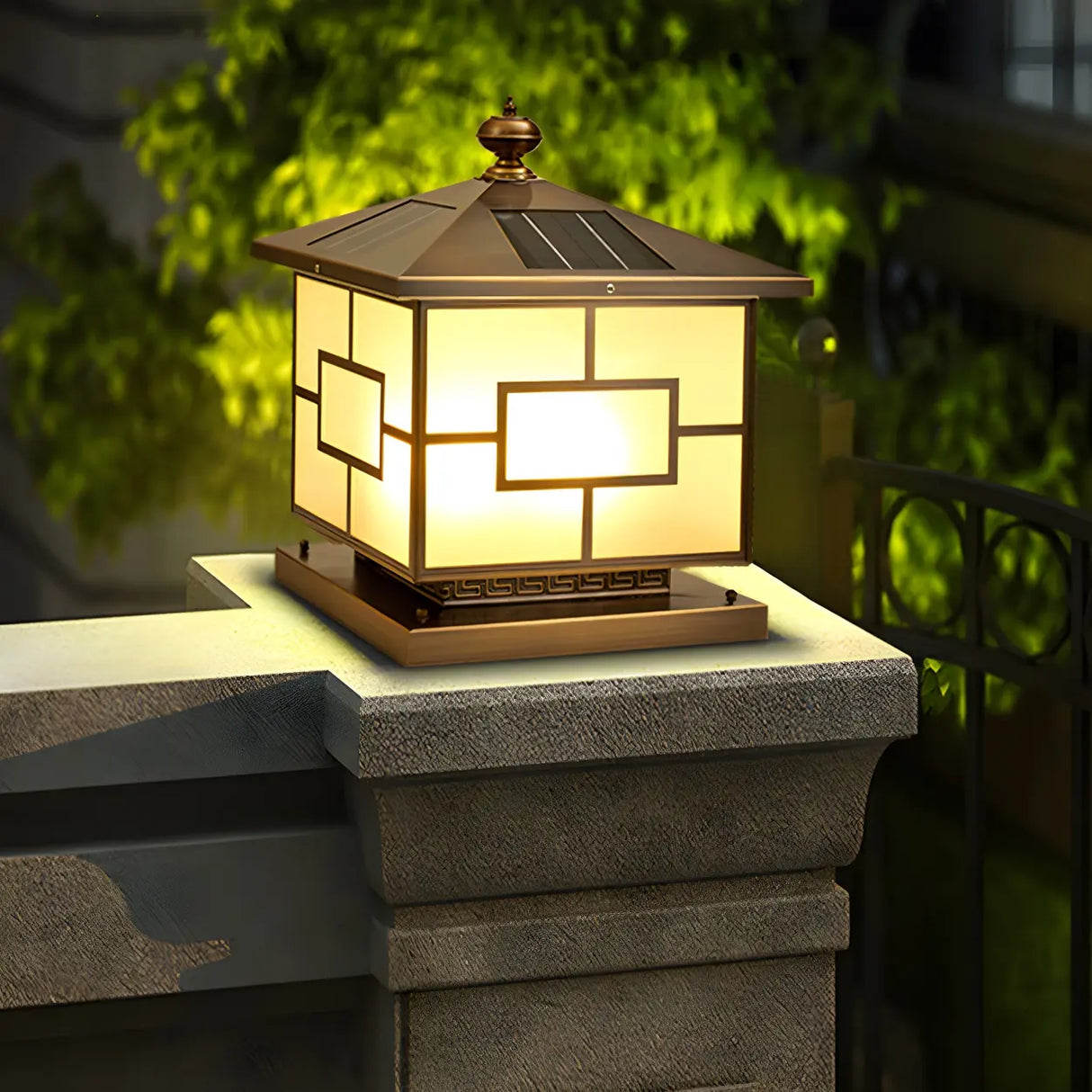 Bronze Finish Vintage Square Glass Patio Outdoor Lamp Image - 3