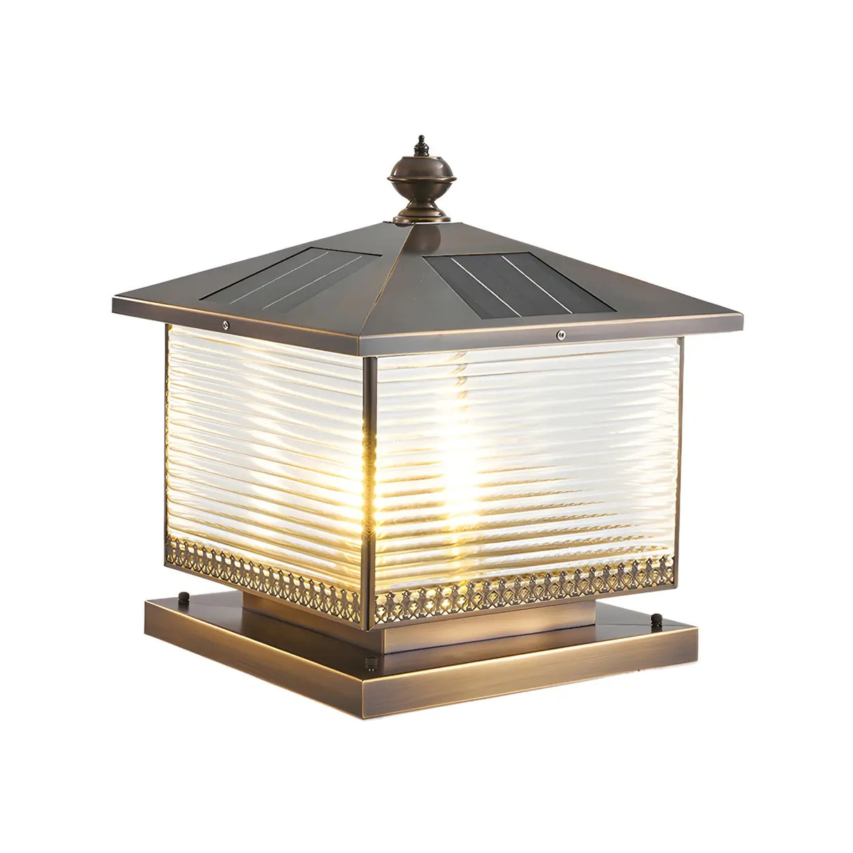 Bronze Finish Vintage Square Glass Patio Outdoor Lamp Image - 7