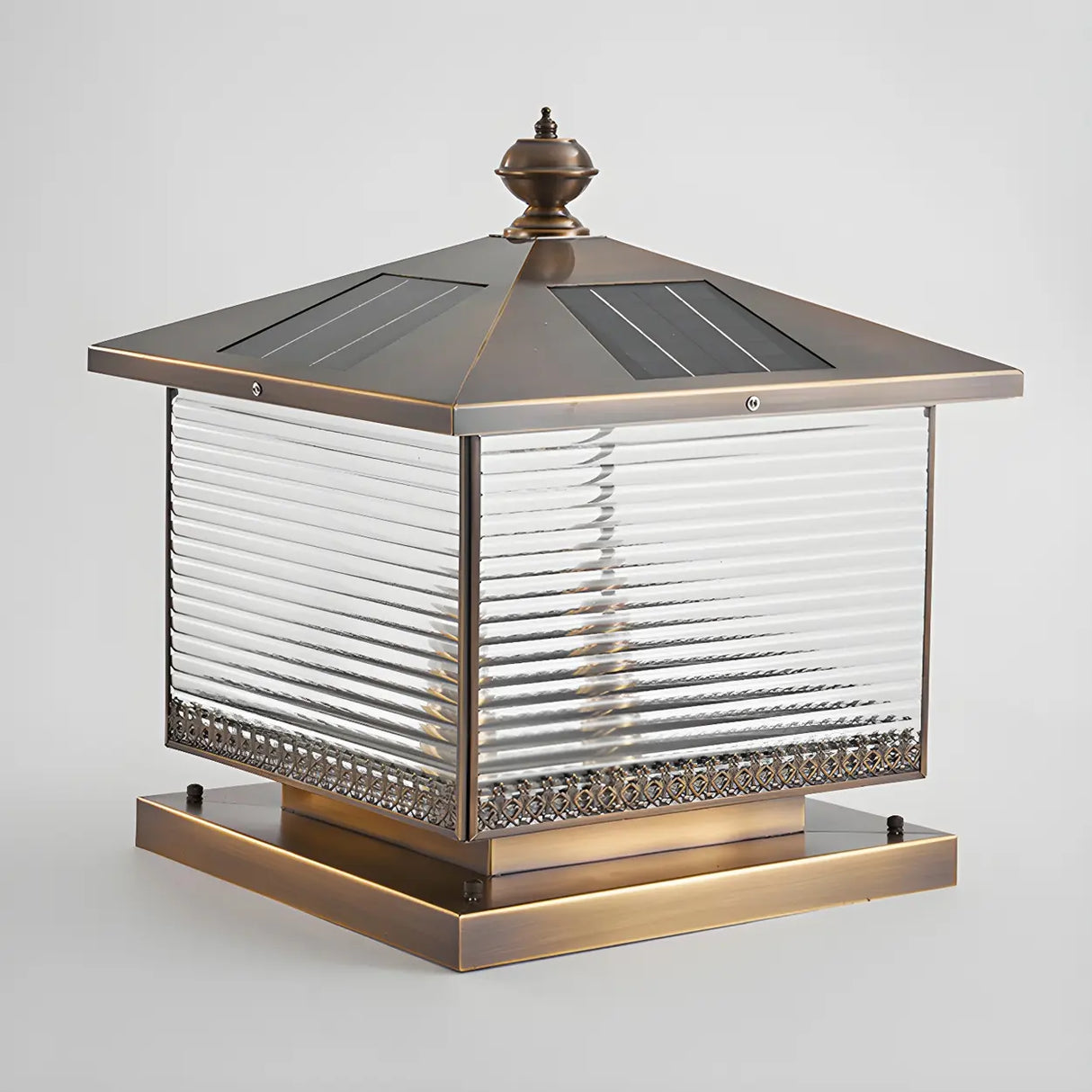 Bronze Finish Vintage Square Glass Patio Outdoor Lamp Image - 8