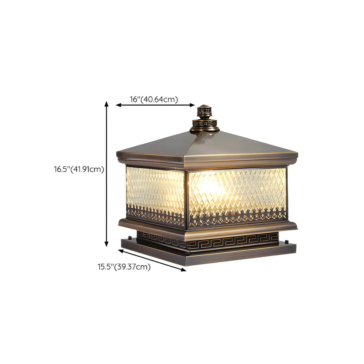 Bronze Vintage Square Glass Metal Outdoor Post Lamp Image - 11