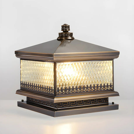 Bronze Vintage Square Glass Metal Outdoor Post Lamp Image - 2