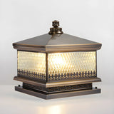 Bronze Vintage Square Glass Metal Outdoor Post Lamp Image - 2