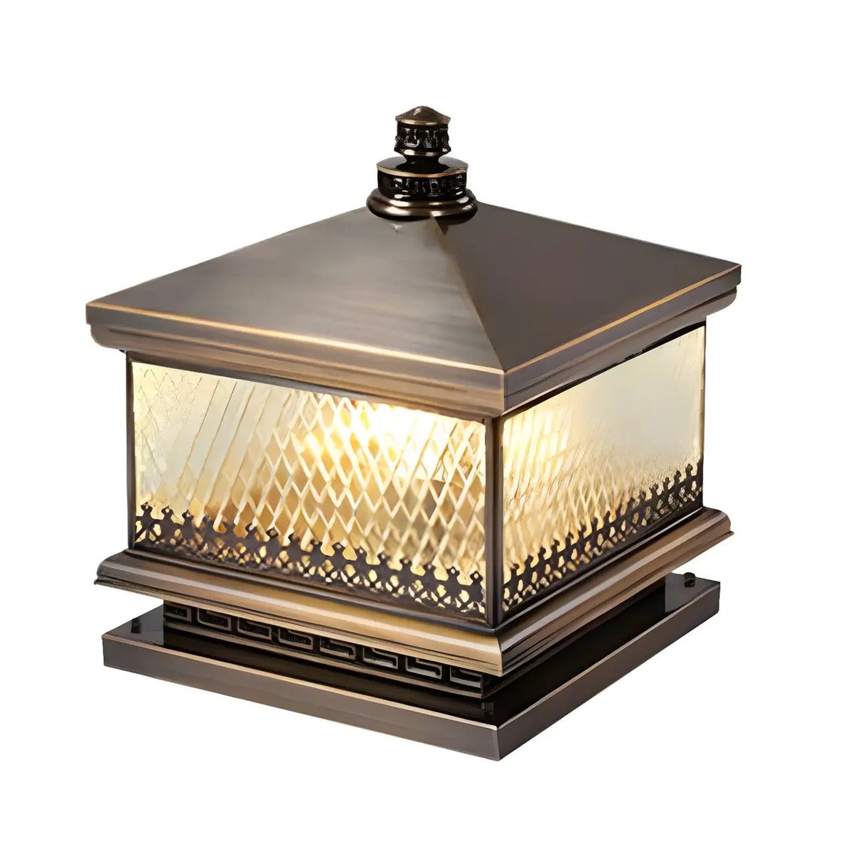Bronze Vintage Square Glass Metal Outdoor Post Lamp Image - 5