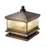 Bronze Vintage Square Glass Metal Outdoor Post Lamp Image - 5