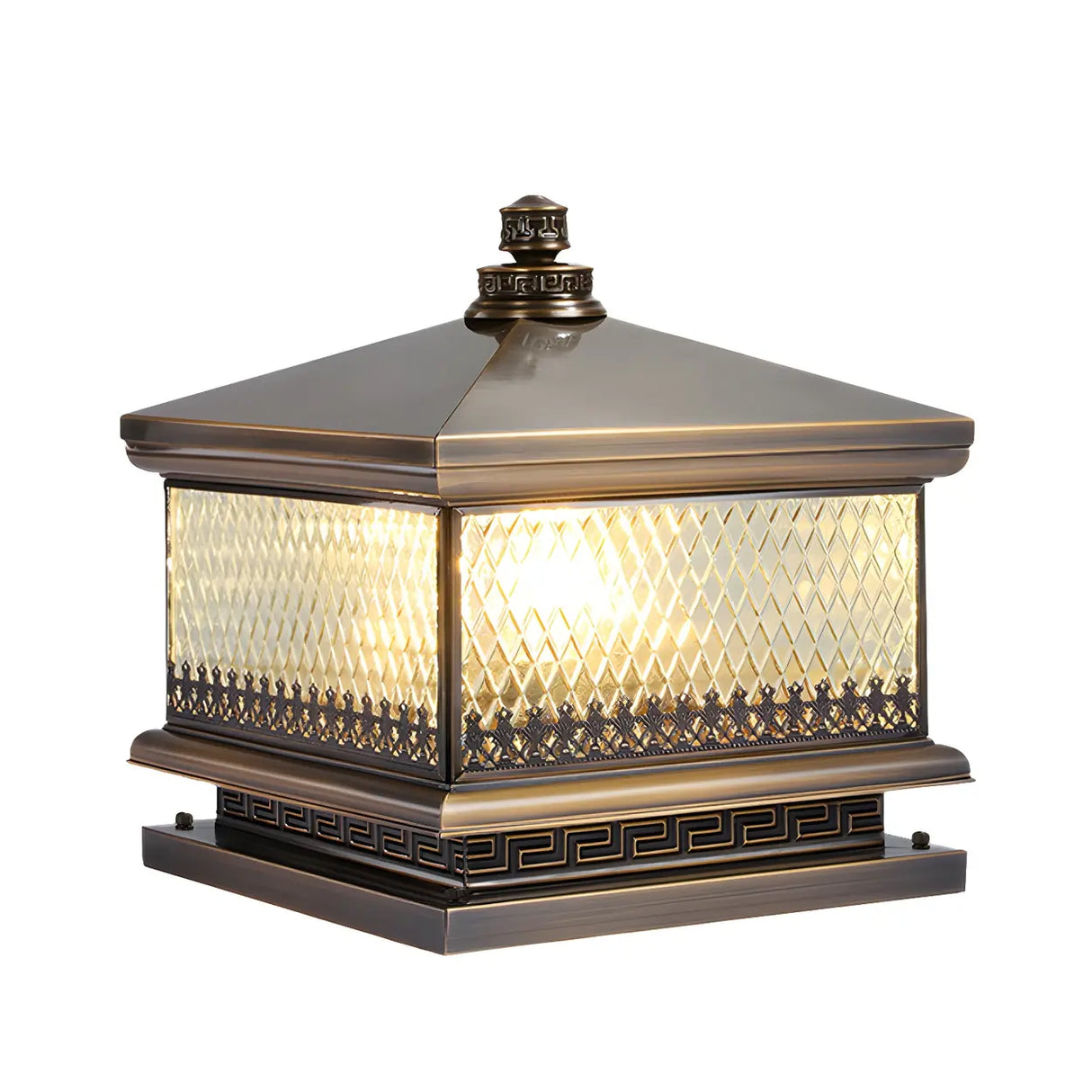 Bronze Vintage Square Glass Metal Outdoor Post Lamp Image - 6