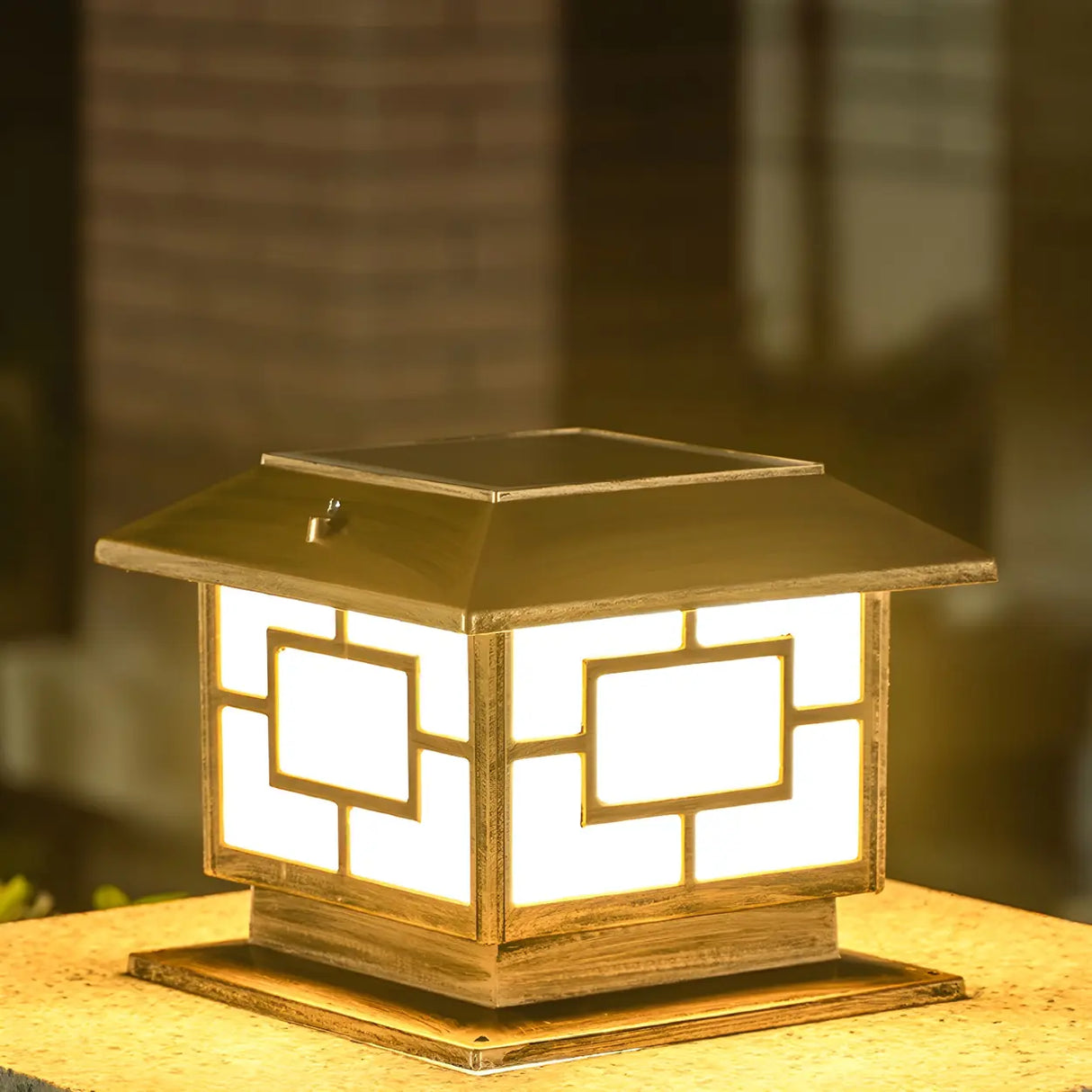 Bronze Vintage Square Metal Outdoor Post Table Lamp Image - 1