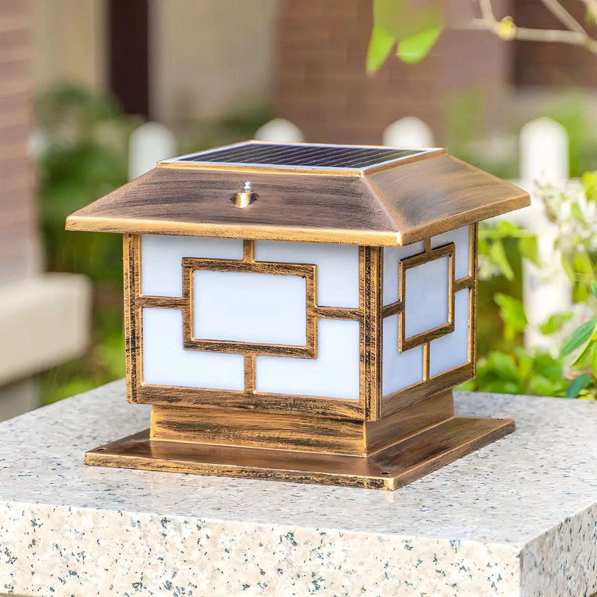 Bronze Vintage Square Metal Outdoor Post Table Lamp Image - 2