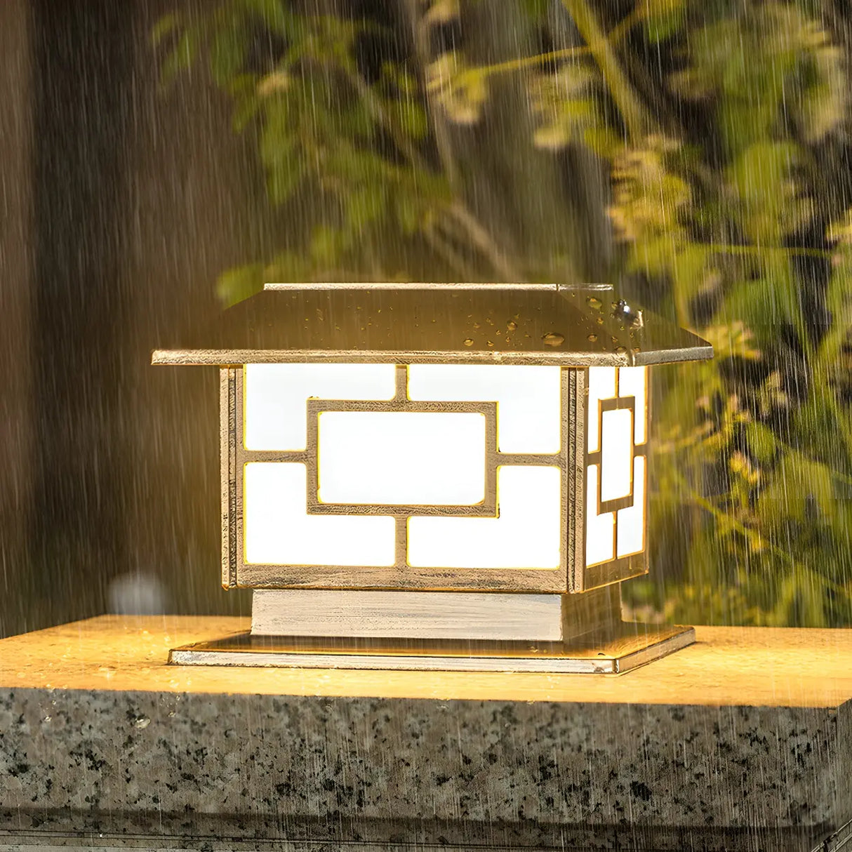Bronze Vintage Square Metal Outdoor Post Table Lamp Image - 3