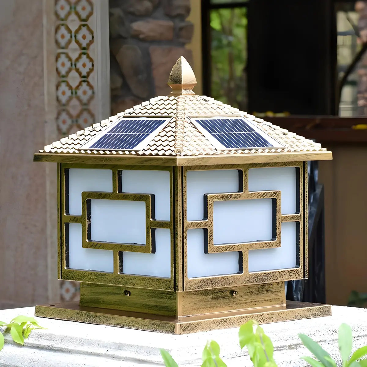 Bronze Vintage Square Solar Outdoor Metal Post Light Image - 1