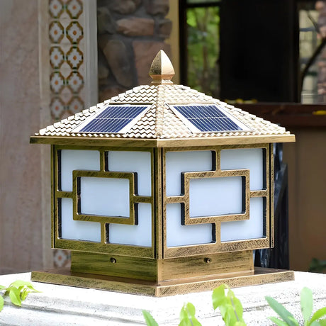 Bronze Vintage Square Solar Outdoor Metal Post Light Image - 1