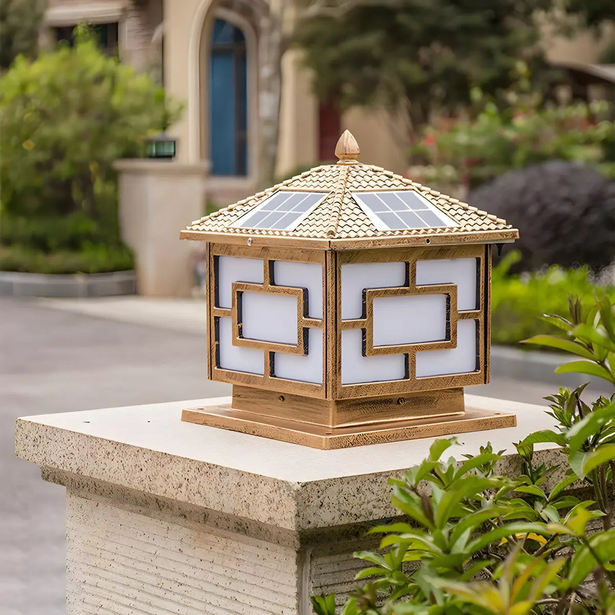 Bronze Vintage Square Solar Outdoor Metal Post Light Image - 13