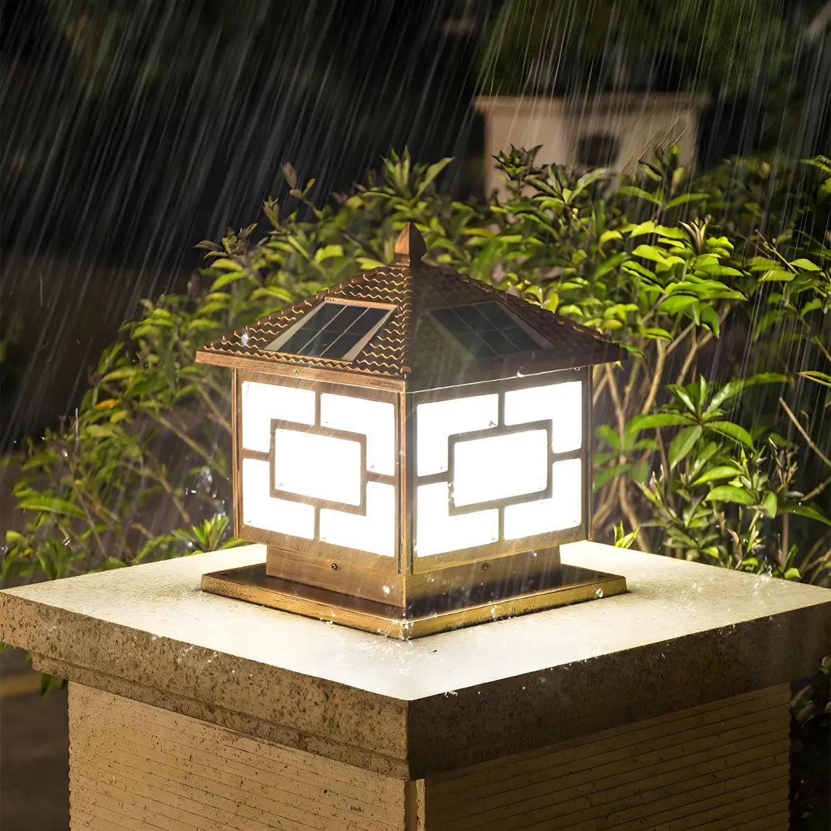 Bronze Vintage Square Solar Outdoor Metal Post Light Image - 14