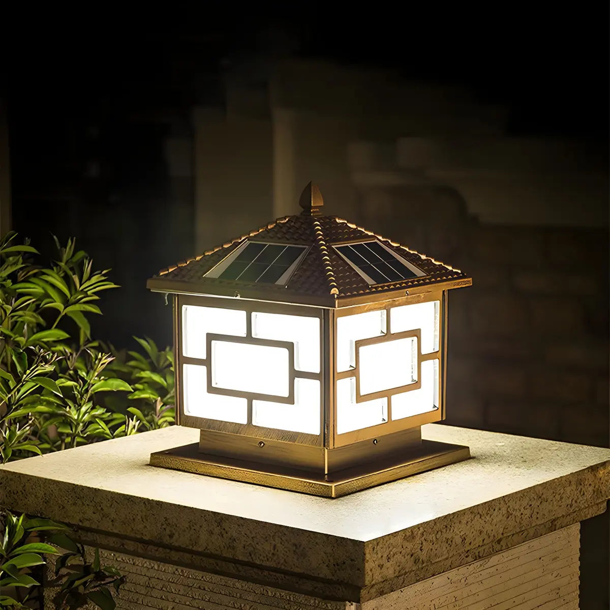 Bronze Vintage Square Solar Outdoor Metal Post Light Image - 15