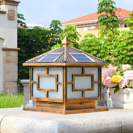 Bronze Vintage Square Solar Outdoor Metal Post Light Image - 2