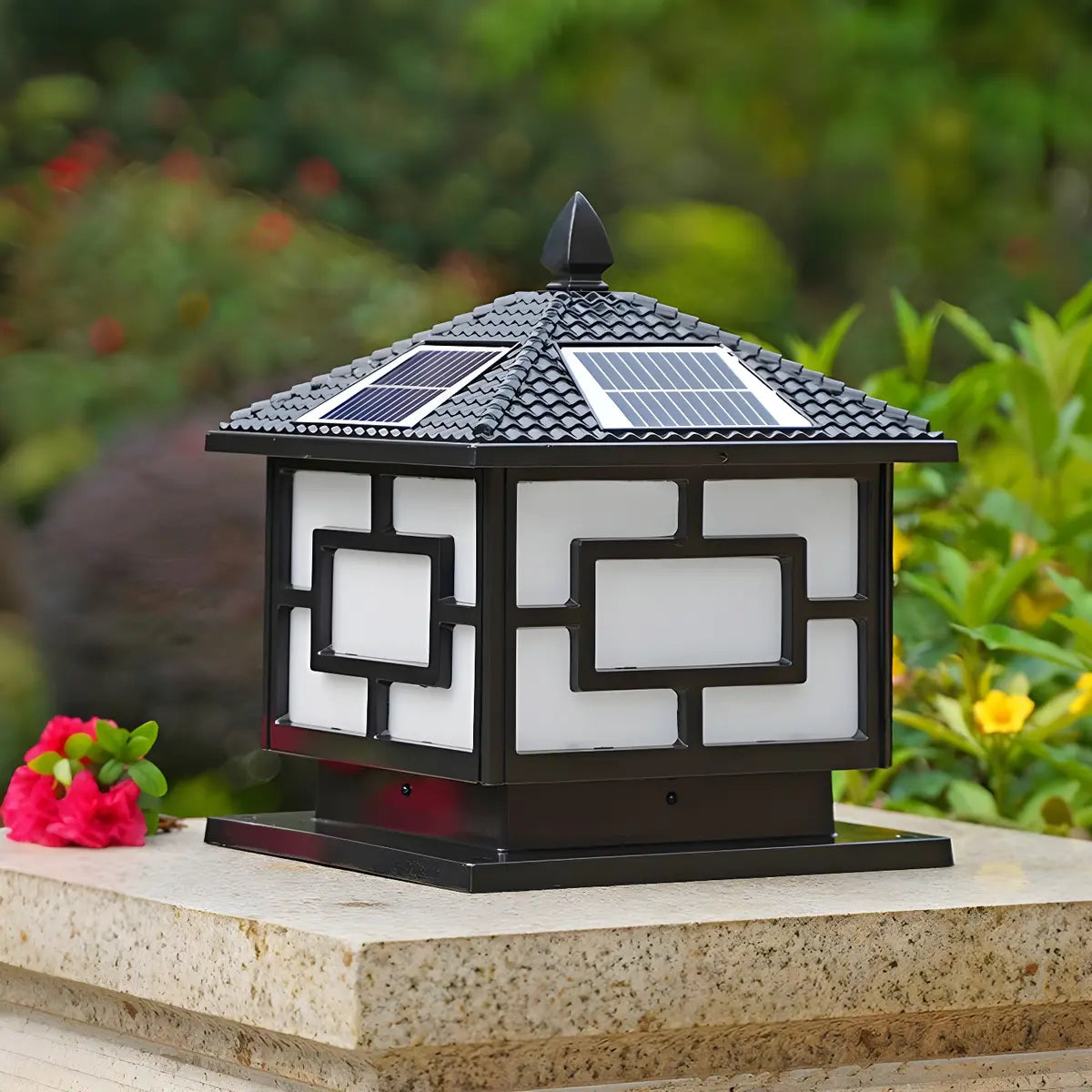Bronze Vintage Square Solar Outdoor Metal Post Light Image - 3