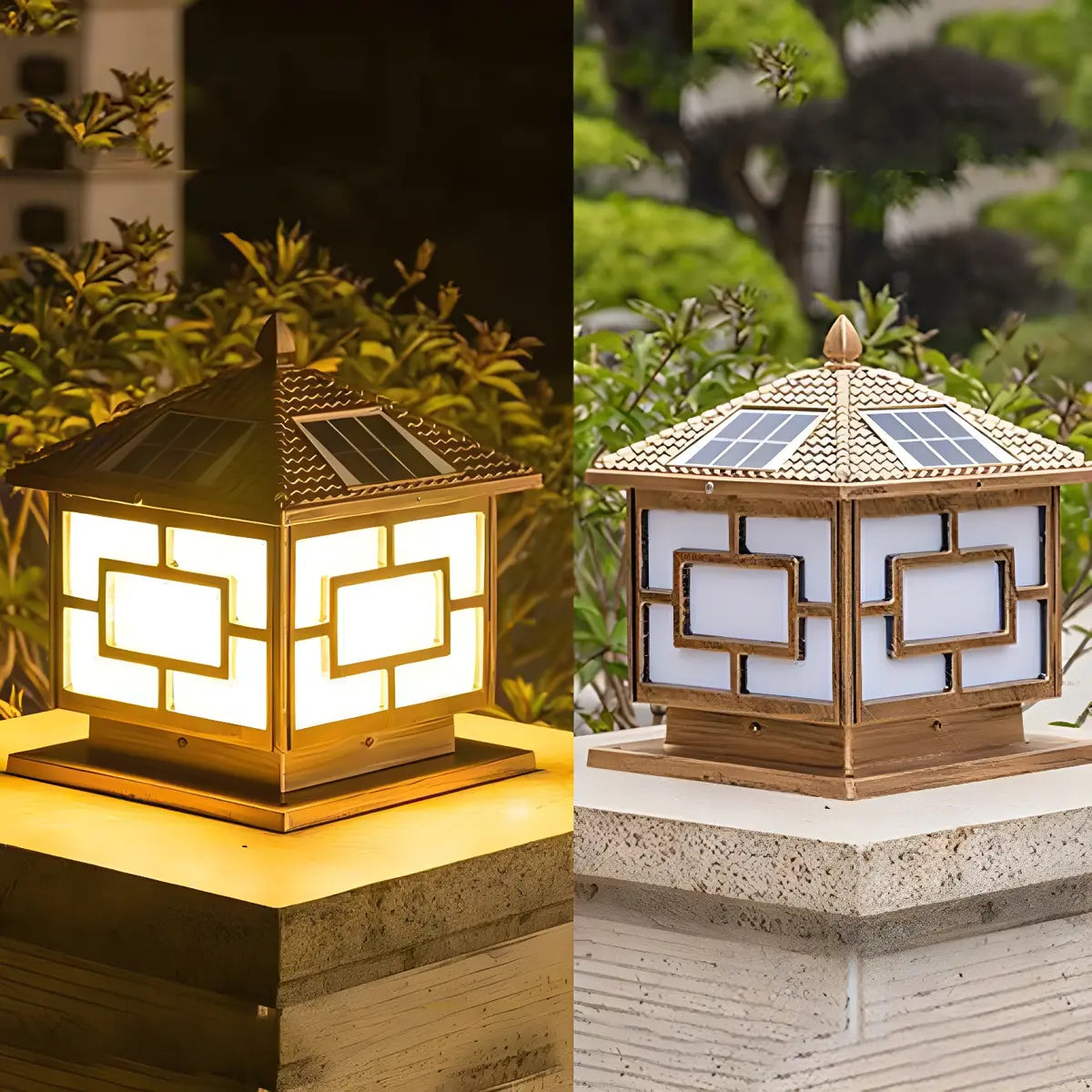 Bronze Vintage Square Solar Outdoor Metal Post Light Image - 4