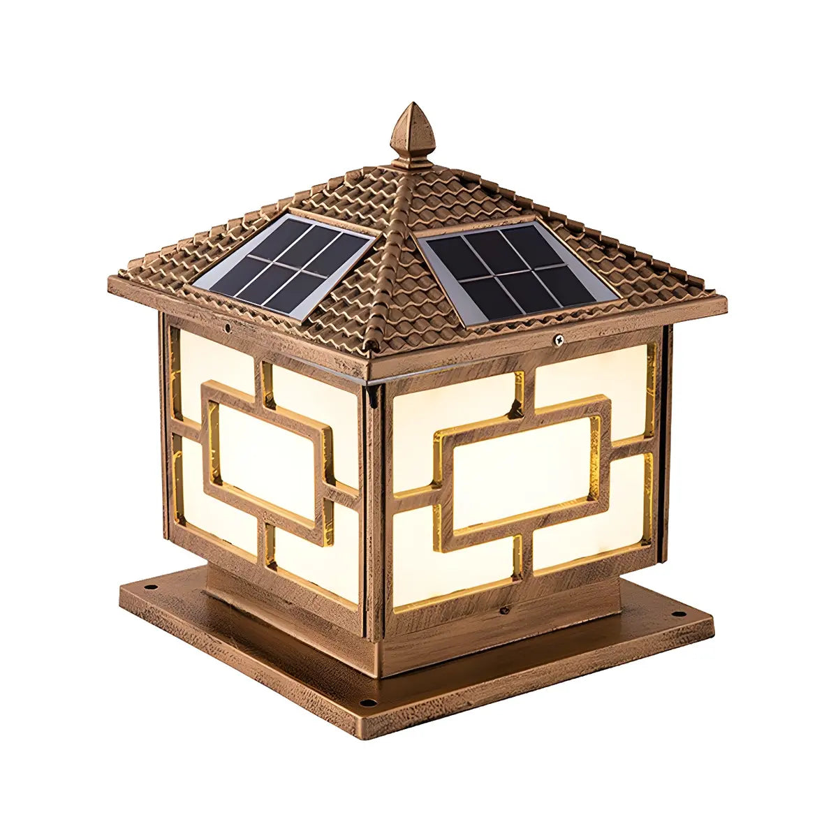 Bronze Vintage Square Solar Outdoor Metal Post Light Image - 5