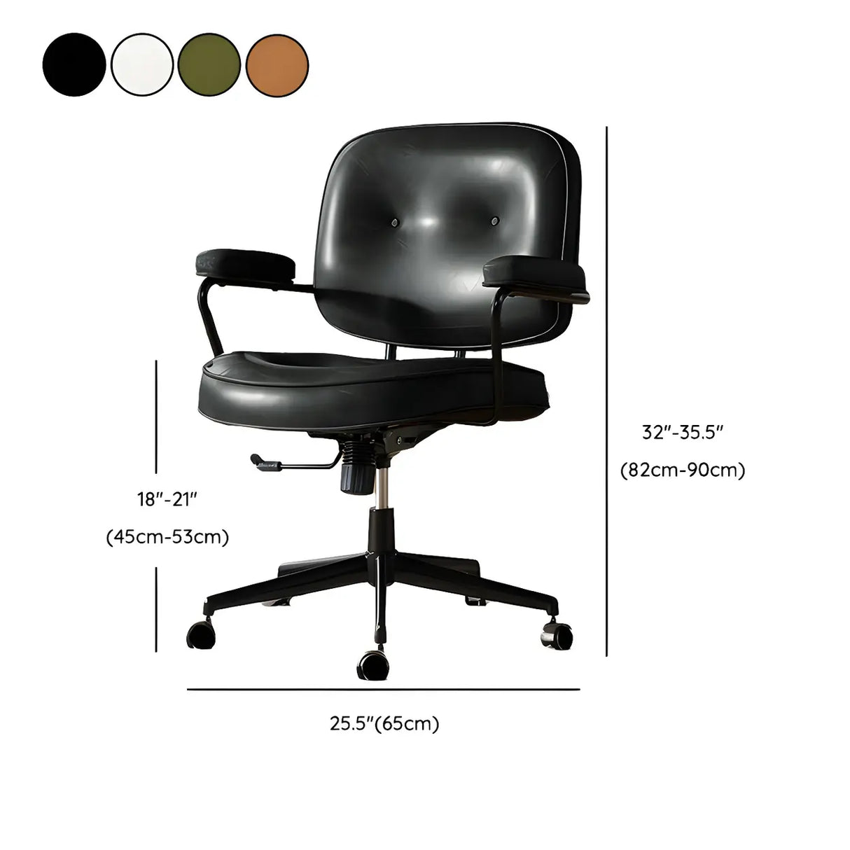 Brown Adjustable Swivel Leather Office Chair with Casters 