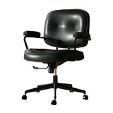 Brown Adjustable Swivel Leather Office Chair with Casters Image - 2