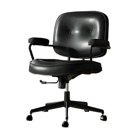 Brown Adjustable Swivel Leather Office Chair with Casters Image - 2