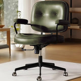 Brown Adjustable Swivel Leather Office Chair with Casters Image - 3