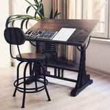 Brown Adjustable Wooden Drafting Table with Storage Image - 1