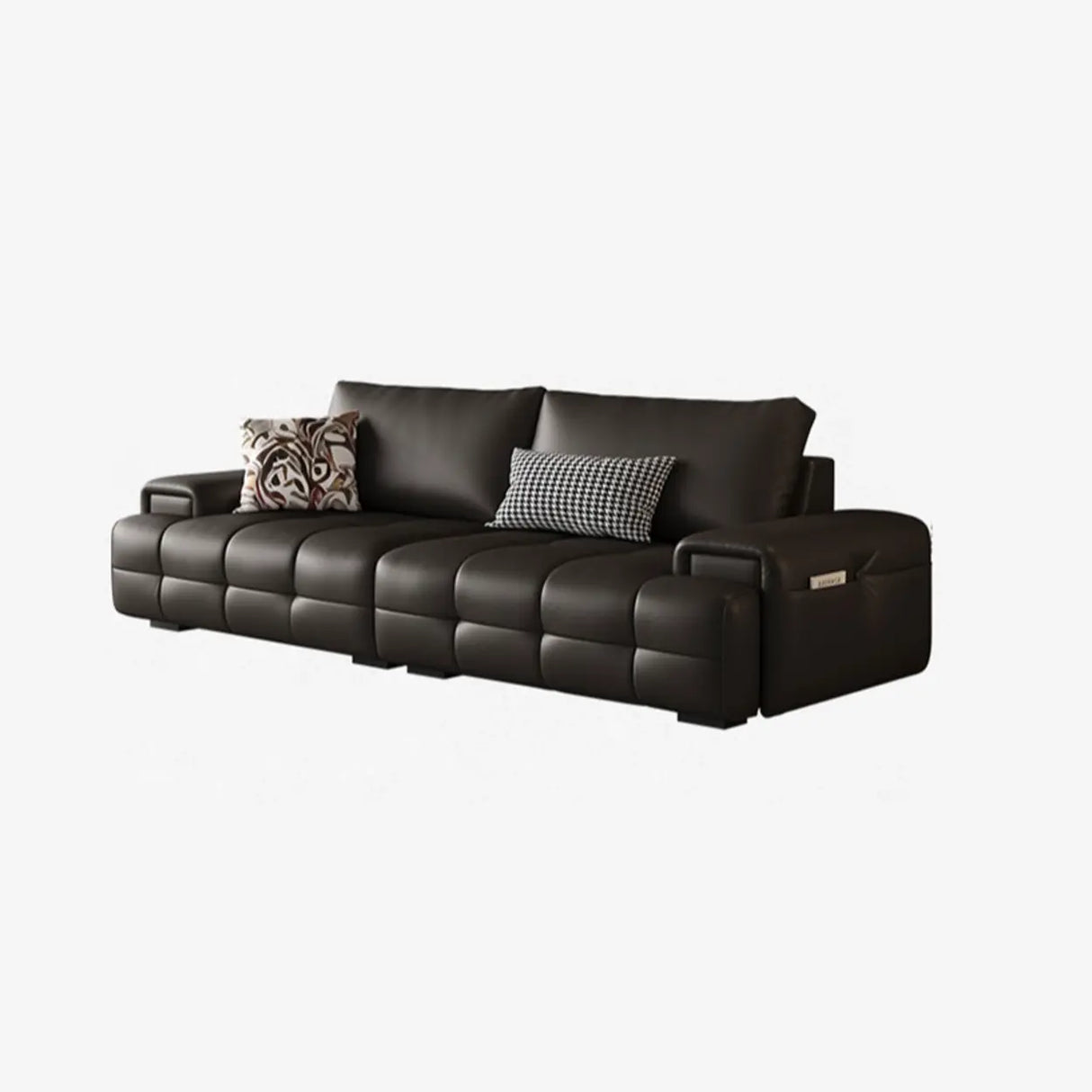 Brown Anti Cat Scratch Leather Storage Extra Long Sofa Image - 8
