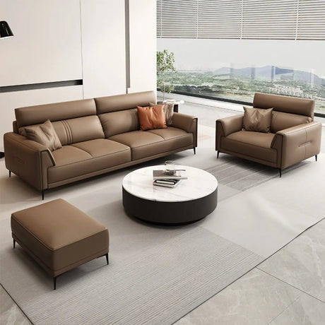Brown Antimicrobial Waterproof Leather Reception Sofa Image - 1