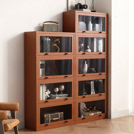 Brown Antique Glass Door Rubberwood Barrister Bookcase Image - 1