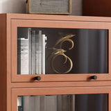 Brown Antique Glass Door Rubberwood Barrister Bookcase Image - 10