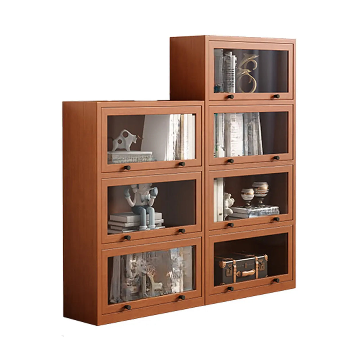 Brown Antique Glass Door Rubberwood Barrister Bookcase Image - 14