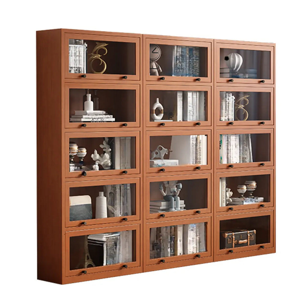 Brown Antique Glass Door Rubberwood Barrister Bookcase Image - 15
