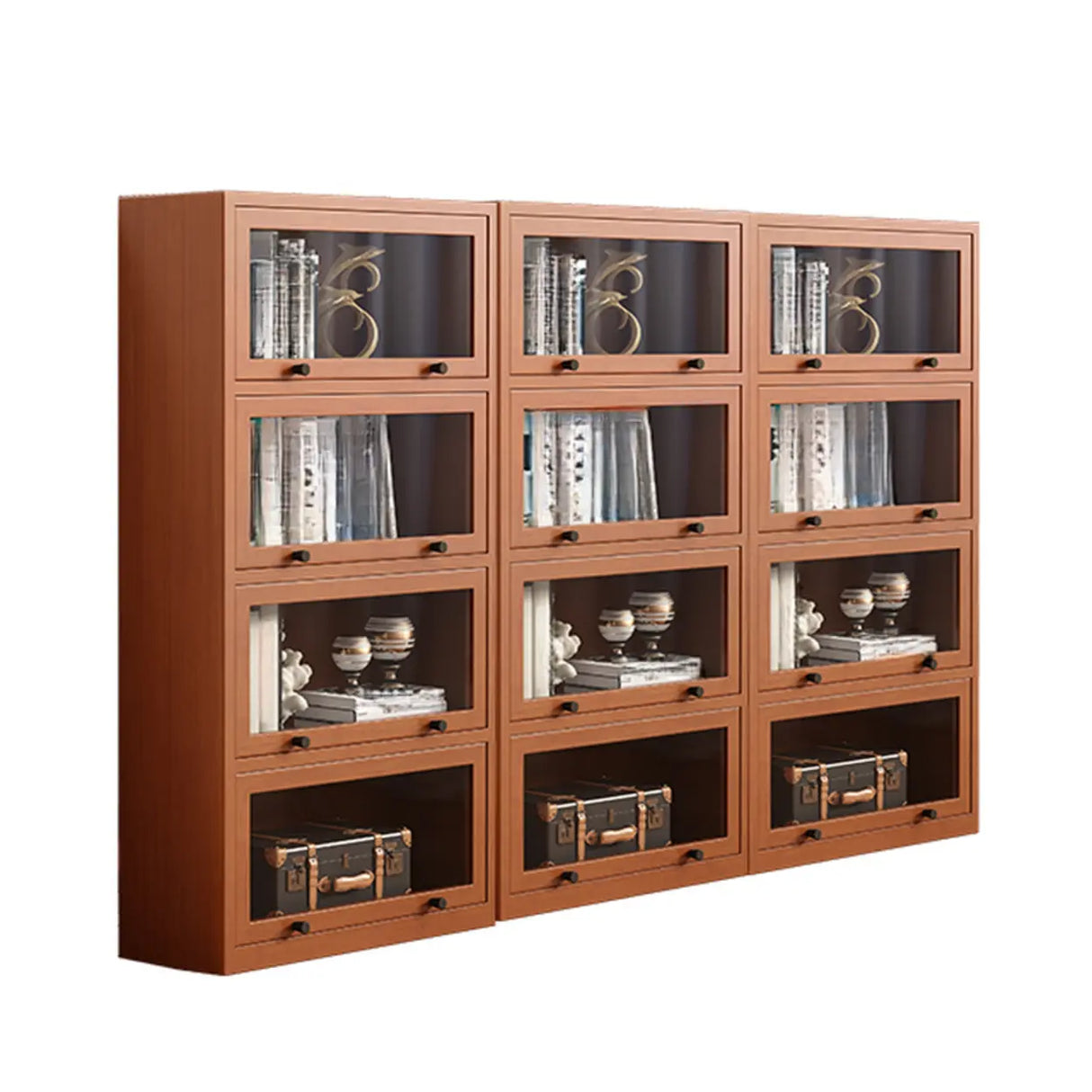 Brown Antique Glass Door Rubberwood Barrister Bookcase Image - 16