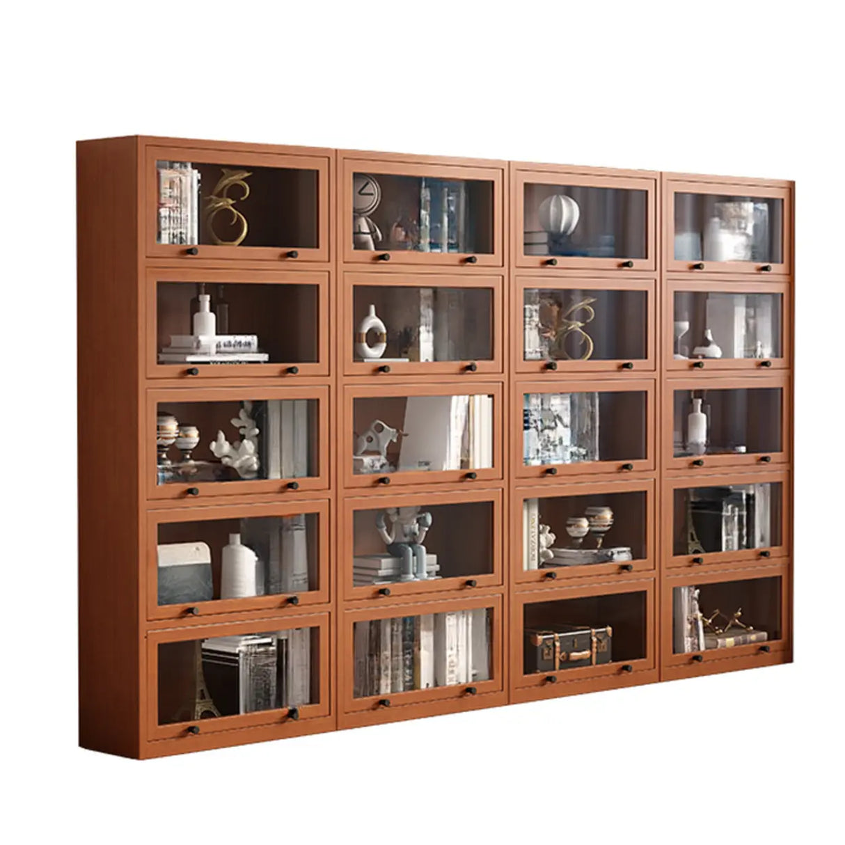 Brown Antique Glass Door Rubberwood Barrister Bookcase Image - 17