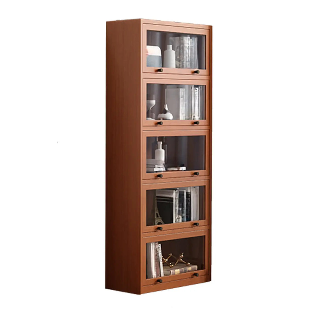 Brown Antique Glass Door Rubberwood Barrister Bookcase Image - 18