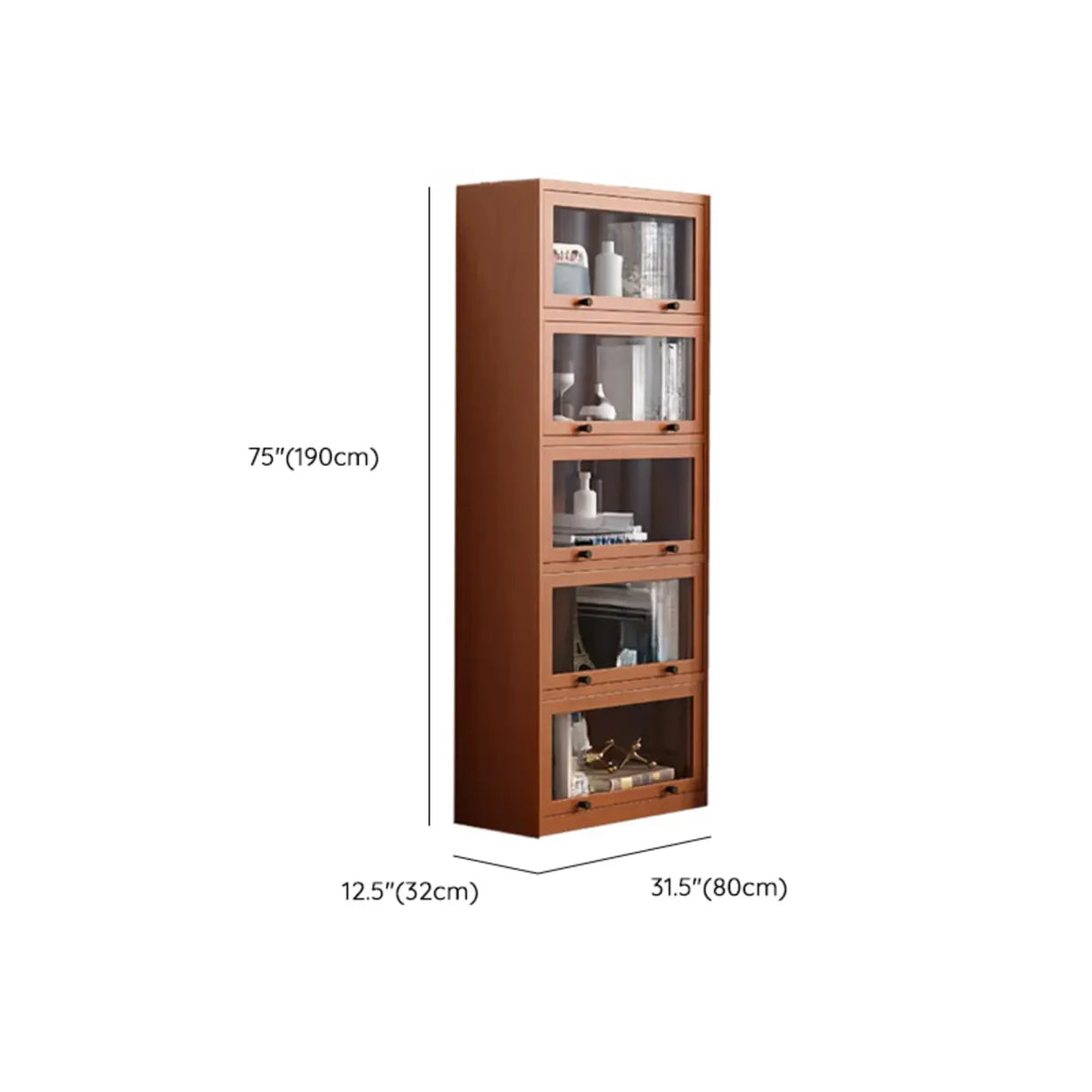 Brown Antique Glass Door Rubberwood Barrister Bookcase 