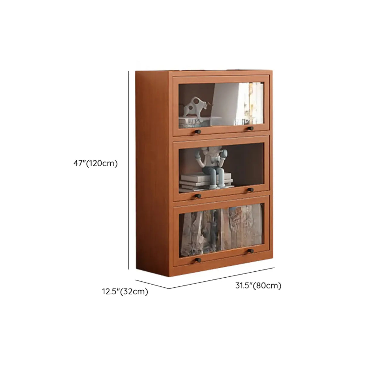Brown Antique Glass Door Rubberwood Barrister Bookcase Image - 21